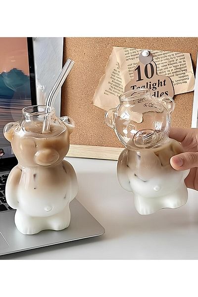 MİS KİTCHEN 2 Pieces Heat Resistant Scandinavian Cute Teddy Bear Style Pinterest Cup Coffee and Presentation Cup