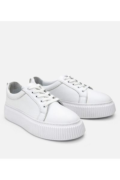 Hotiç Pantofi sport de damă din piele albă cu talpă groasă