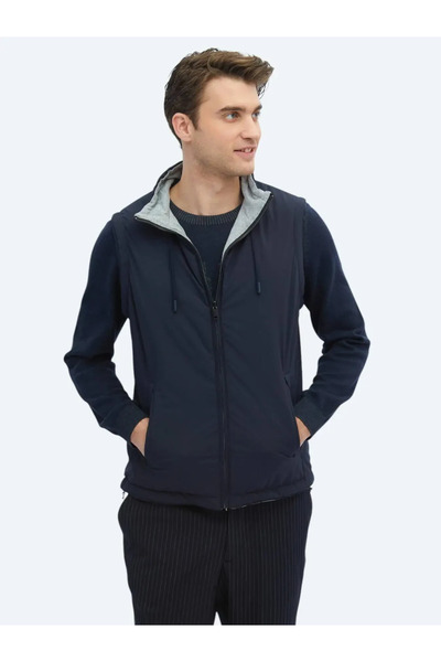 Kip Vestă sport casual țesută cu guler vertical, albastru bleumarin