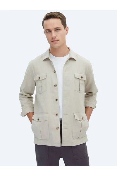 Kip Cămașă overshirt țesătă în formă obișnuită bej