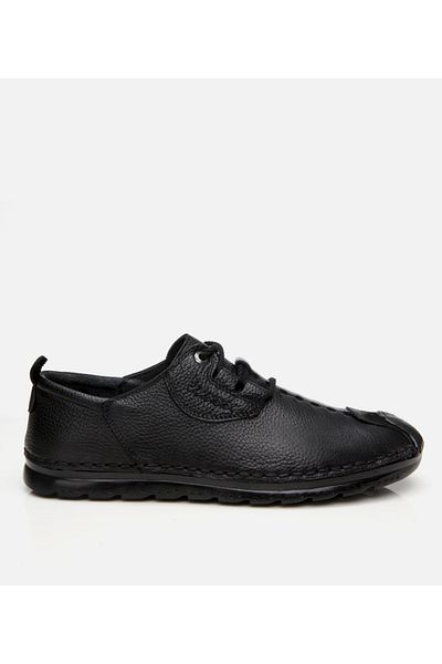 Hotiç Men's Leather Black Comfort Flat Shoes
