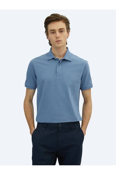 Kip Tricou 100% bumbac cu gât polo albastru aviator