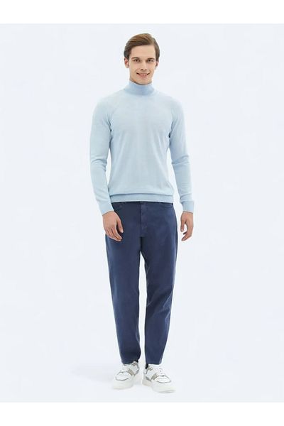 Kip Indigo Woven Carrot Fit Casual Cotton Blended Pants