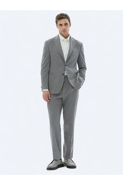 Kip Modern Fit Gray Patterned Cotton Blended Knitted Suit