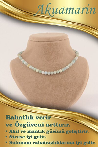 OSMANLI DEĞERLİ TAŞ Sertifikalı Akuamarin 6 Mm Kolye (düğümsüz)