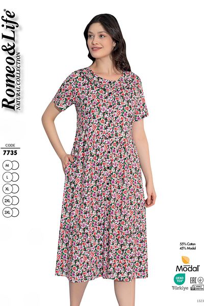 ROMEO LİFE Rochie de vară cu model din țesătură modal din bumbac 7735