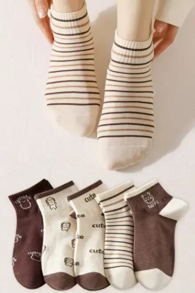 Esinti 5 Çift Kadın Bilek Boy Yazlık Patik Çorap – Pamuklu, Dikişsiz Burun, Desenli Çorap Seti