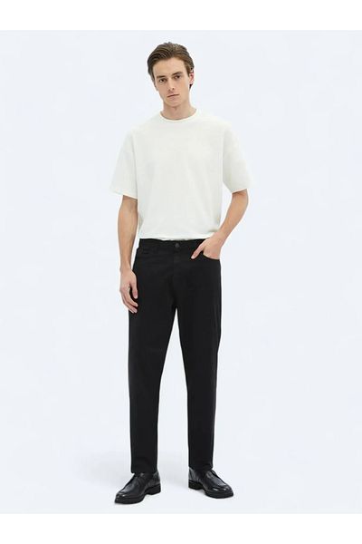 Kip Pantaloni casual din amestec de bumbac țesut negru Carrot Fit