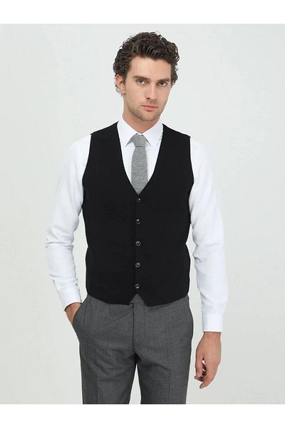 Kip Vestă neagră de tricotaj casual cu croiala normală