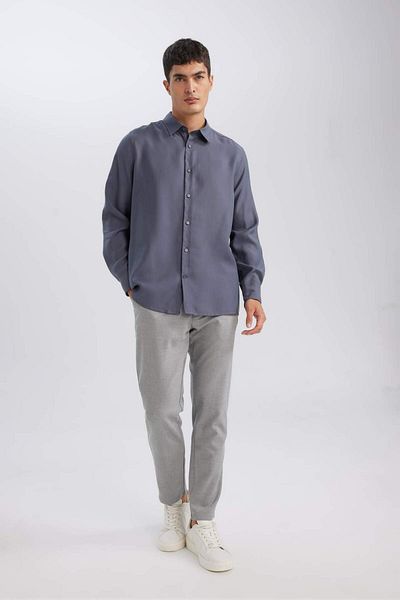 DeFacto Relax Fit Polo Collar Twill Modal Смесена основна плътна риза с дълъг ръкав D3376Ax24Au