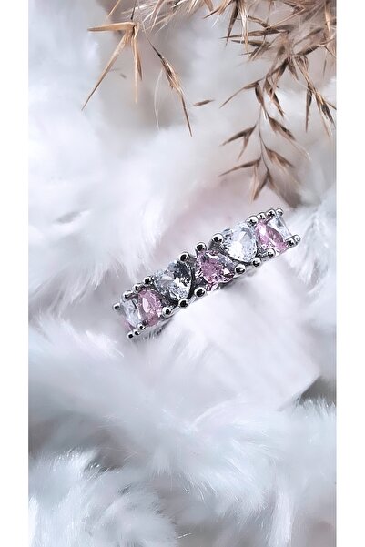 Serenity شكل قلب خاتم من الفولاذ باللون الأبيض والوردي