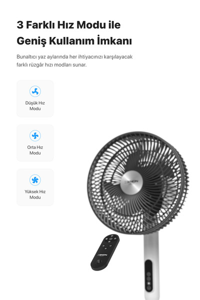 Xenon Smart Akıllı Vantilatör 60W Kumandalı 3 Kademeli Wi-Fi Mobil Uygulama ile Kontrol 70° Ayaklı Fan X7430