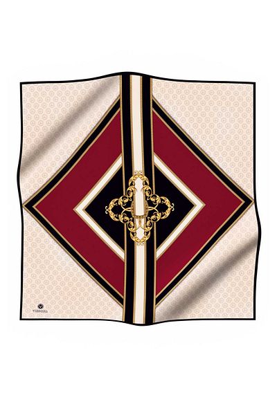 Vissona 100% twill de mătase monogramă și model baroc burgundă - culoare crem 90x90 eșarfă formă de plantare: cusut manual