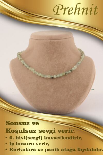 OSMANLI DEĞERLİ TAŞ Sertifikalı Prehnit 6mm Kolye (DÜĞÜMSÜZ)