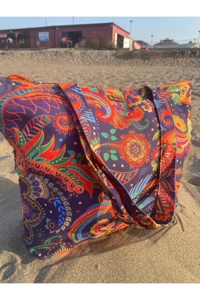 MER HOME Етническа чанта за плаж с цип и шарка, ежедневна чанта за през рамо