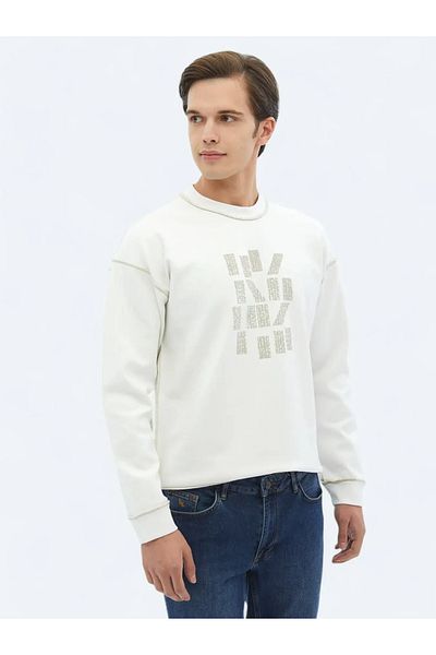 Kip Ecru Crew Neck Printed Double Sided Sweatshirt