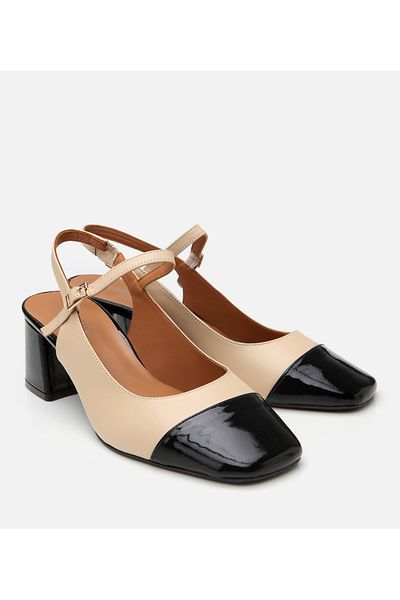 Hotiç Women's Patent Leather Beige Open Back Heeled Shoes