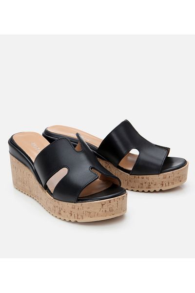 Hotiç Women's Leather Black Stone Heeled Slippers