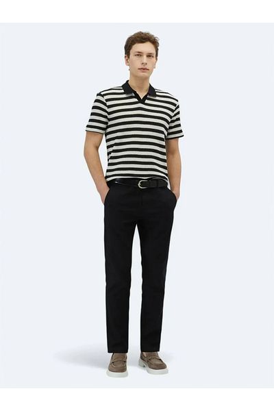 Kip Tricou din amestec de bumbac cu guler polo cu dungi negre