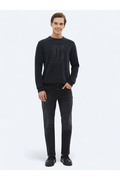 Kip Black Crew Neck Printed Sweatshirt