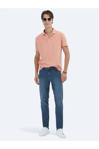 Kip Dark Petrol Slim Fit Denim Cotton Blended Trousers