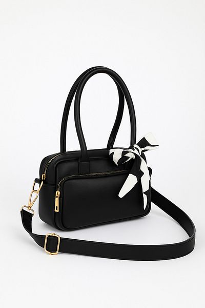 NOTHING Women's Black Two-Eye Adjustable Strap Scarf and Card Holder Gift Hand and Shoulder Bag Selen