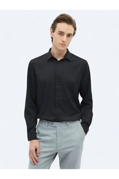 Kip Black Plain Regular Fit Woven Casual Shirt