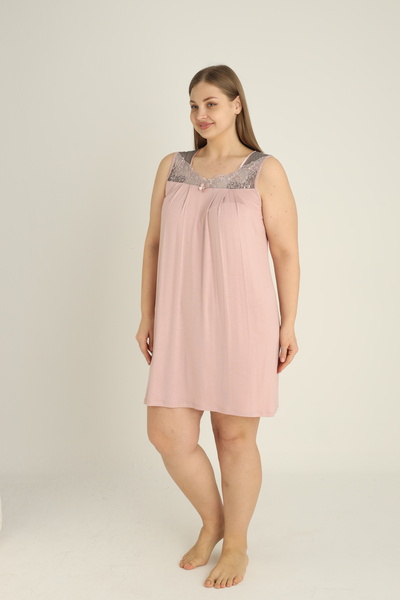 Cotpark Women's Viscose Combed Fabric Plus Size Lace Detailed Nightgown 10708-B