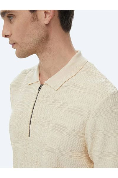 Kip Tricotaj jacquard cu gât polo bej