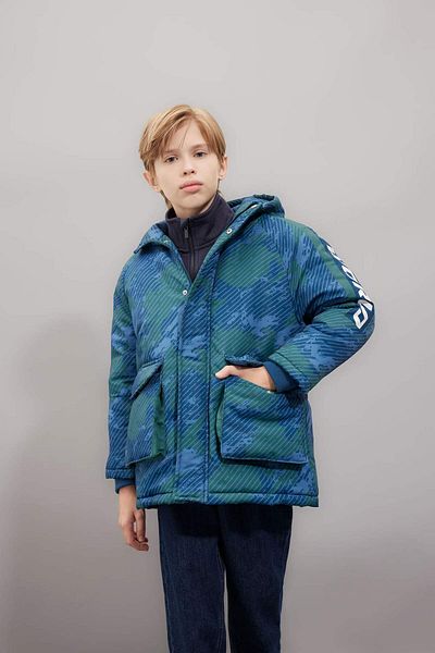 DeFacto Boy's Water Repellent Hooded Zippered Snap Closure Pocket Jacket Parka C5521A824Wn