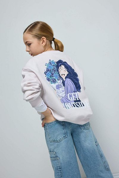 DeFacto Hanorac pentru fete oversize cu decolteu lat imprimat cu blană moale în interior D4297A824WN