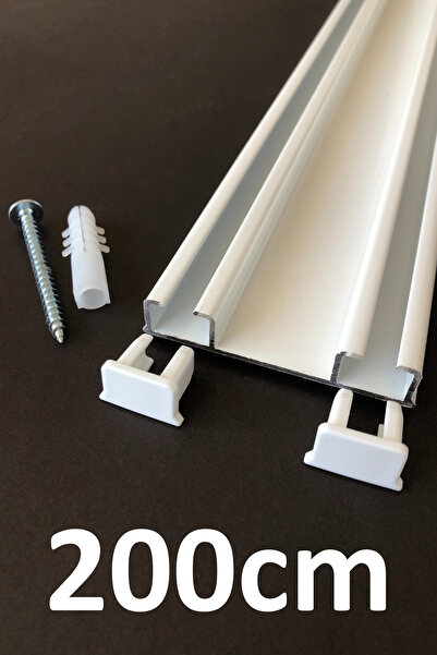 İzen Plastik Kapaklı İki Kanallı 200cm Alüminyum Beyaz Perde Rayı (61mm) Kalı...