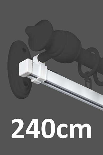 İzen Rustik Perde Askısı İçin 240cm Beyaz Alüminyum Ray (19mm) Tekli Korniş P...