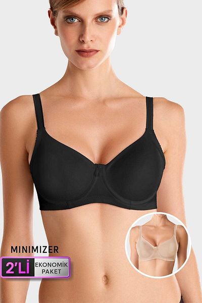 Pierre Cardin Pachet de 2 sutien economic Black-tan 7001 cu sârmă Minimizer Gather Set (opțiune cu canădd)