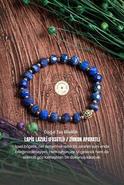Alp Doğal Taş Sertifikalı Lapis Lazuli (Fasetli) Zirkon aparatlı Doğal Taş Bi...