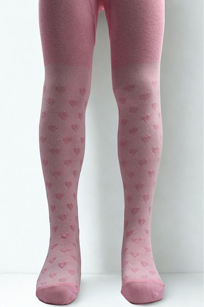 KARDEŞLER ÇORAP Pink Heart Patterned Cotton Girl's Pantyhose