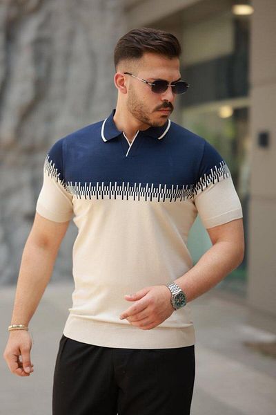 modamtn Men's Nurse Collar Double Color Short Sleeve T-Shirt