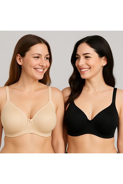 Pierre Cardin Pachet de 2 sutien economic Black-tan 7001 cu sârmă Minimizer Gather Set (opțiune cu canădd)