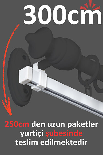 İzen Rustik Perde Askısı İçin 300cm Beyaz Alüminyum Ray (19mm) Tekli Korniş P...