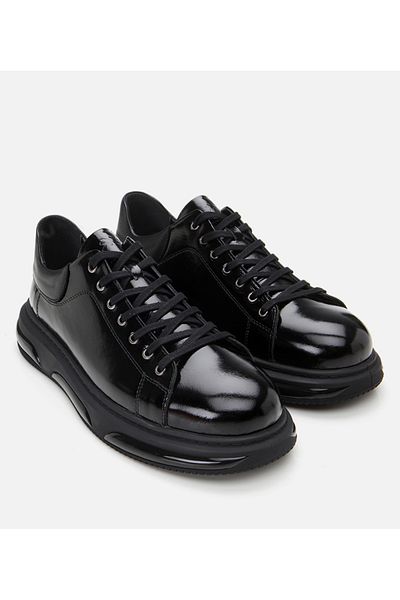 Hotiç Men's Patent Leather Black Light Sole Sports Shoes