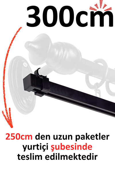İzen Rustik Perde Askısı İçin 300cm Siyah Alüminyum Ray (19mm) Tekli Korniş P...