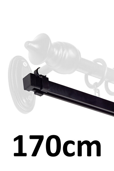 İzen Rustik Perde Askısı İçin 170cm Siyah Alüminyum Ray (19mm) Tekli Korniş P...