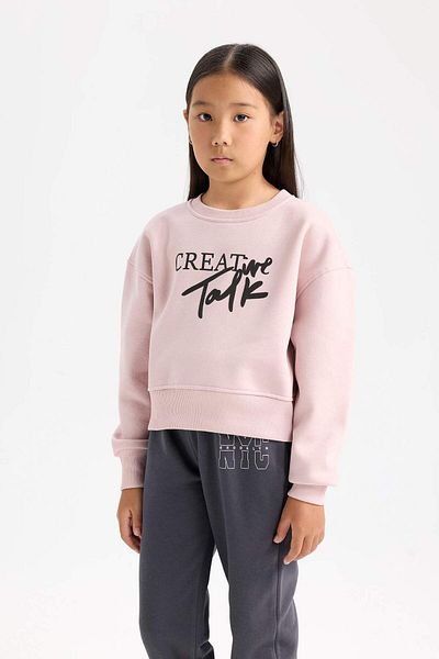 DeFacto Hanorac imprimat pentru fete Relax Fit Crew Neck D5454A824WN