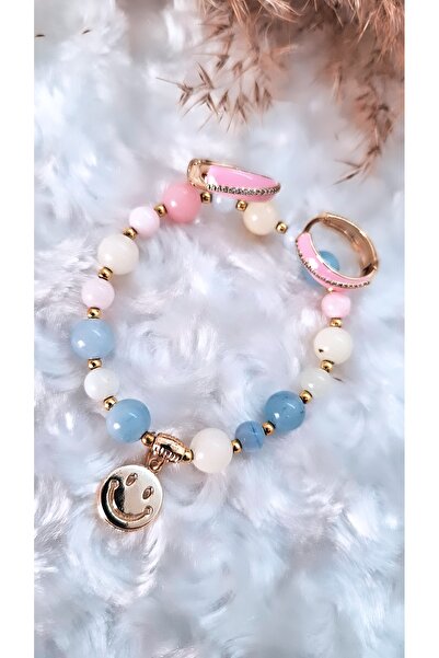 Serenity أقراط سوار من الحجر الملون مع شكل وجه مبتسم