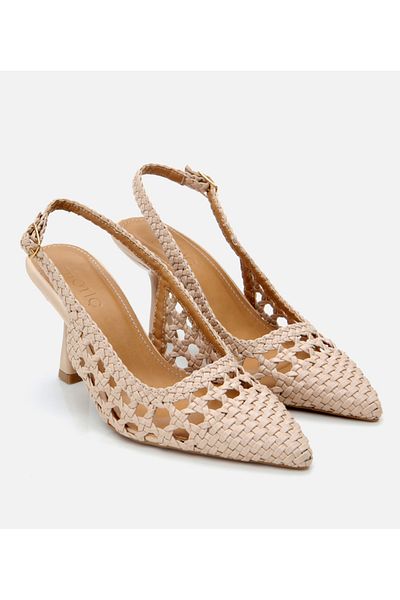 Hotiç Women's Beige Knitted Detailed Open Back Stiletto