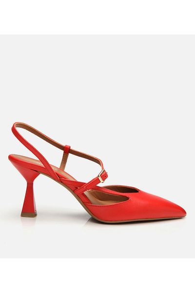 Hotiç Stiletto roșu din piele pentru femei cu toc subțire