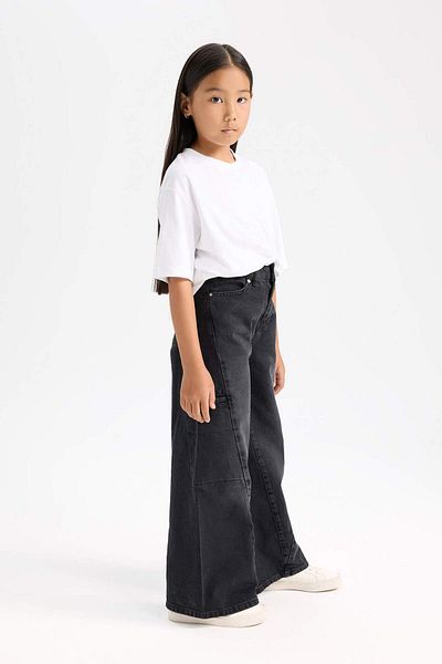 DeFacto Girl's New Year's Themed Wide Leg Cargo Wide Leg Jean Trousers D5436A824Wn