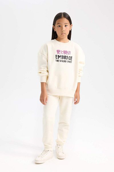 DeFacto Set de 2 piese pentru fete, hanorac imprimat, pantaloni de sport pentru jogger cu talie elastică D4869A824WN