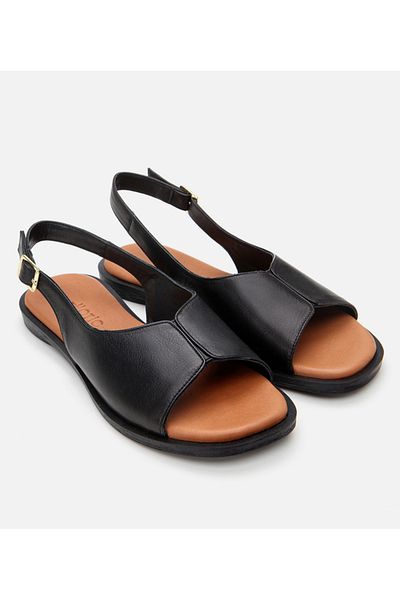 Hotiç Sandale plate negre din piele de damă