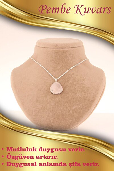 OSMANLI DEĞERLİ TAŞ Sertifikalı Pembe Kuvars Kolye Gümüş Zincir Dahil